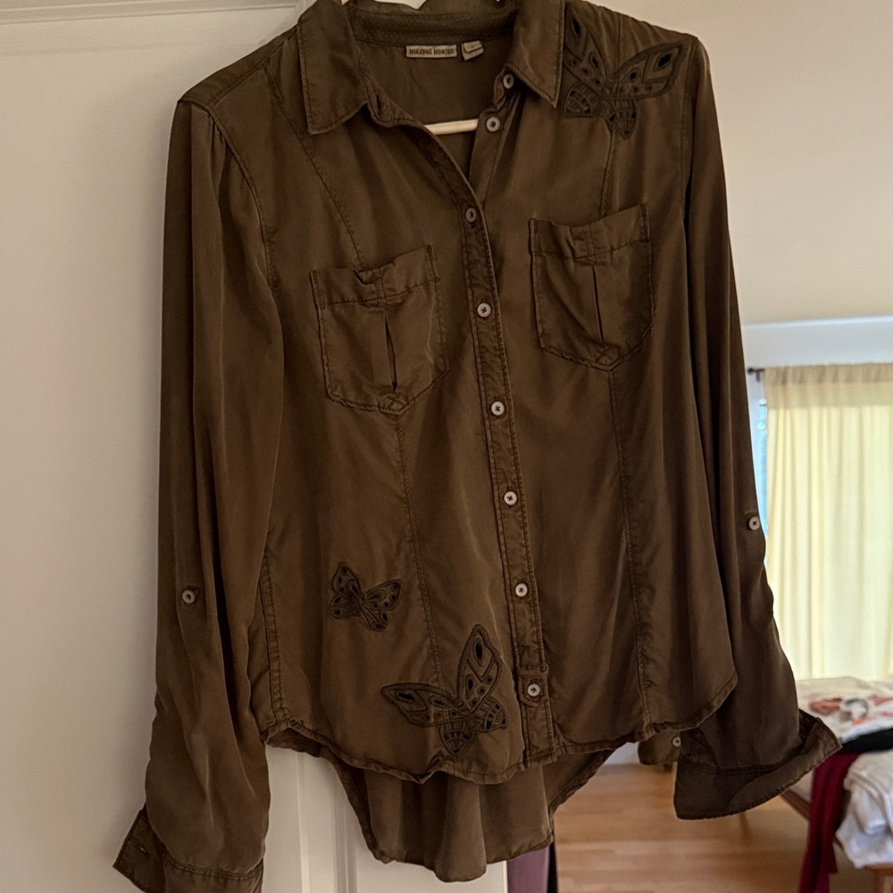 HOLDING HORSES Brown Blouse with Butterfly Accents